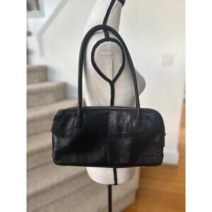 Hobo International Black Leather Extended Shoulder Strap Boxy Baguette Bag